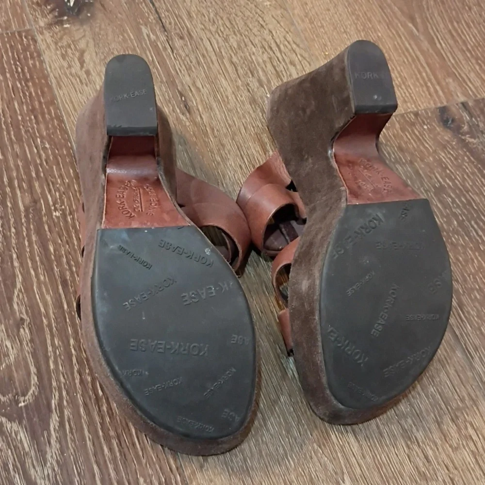 Kork-Ease  Beatrice Brown Leather Wedge Sandals Size 6